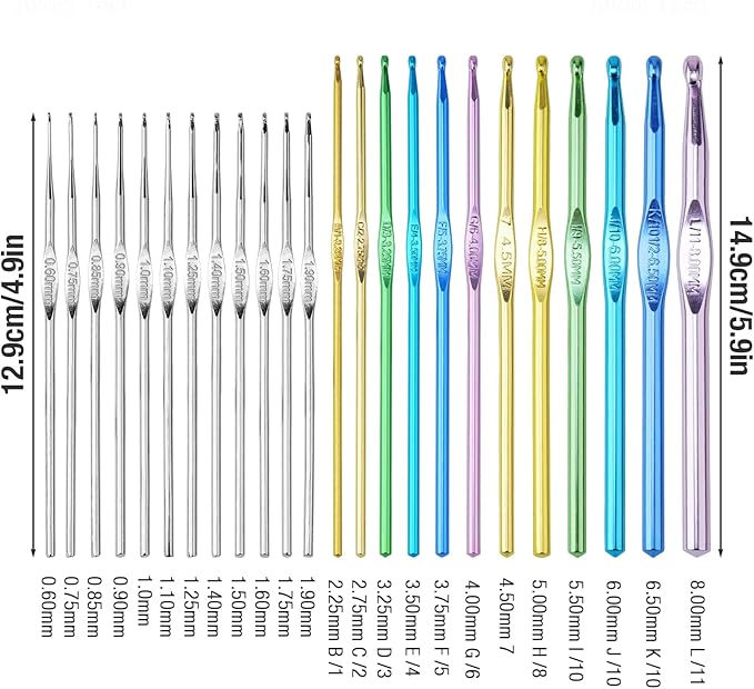 Tomorotec 41Pcs Multi-Color Metallic Crochet Hooks Set, Art Aluminum Knitting Needles for Yarn Craft Set with Sylish Storage Bag, Stitch Markers and Big Eye Needles (Purple Bag)