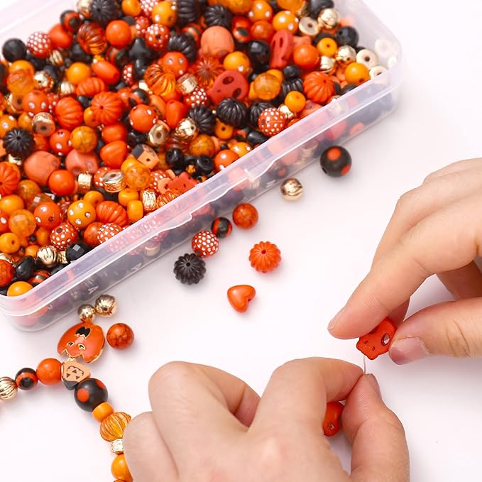 1941PCS+ Halloween Beads for Jewelry Making Orange Black Pumpkin Skull Polymer Clay Letter Beads with Boo Spooky Ghost Pumpkin Witch Hat Pendant Accessories for DIY Necklace Bracelets Making Kit