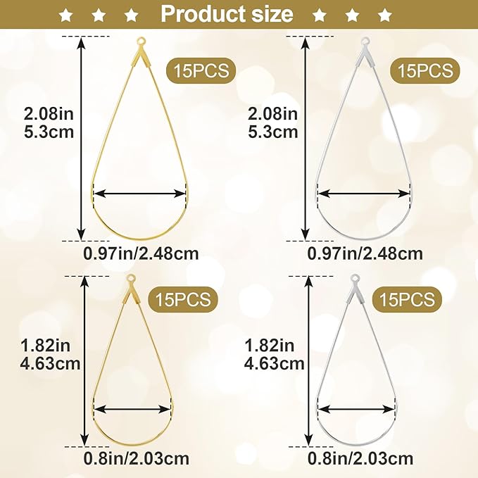 OIIKI 60PCS Earring Beading Hoops for Jewelry Making, 2 Sizes Gold/Silver Plated Hoop Earring Findings, Open Hoops, Metal Earring Rings, Waterdrop Earring Beading for DIY Jewelry Crafts for Women