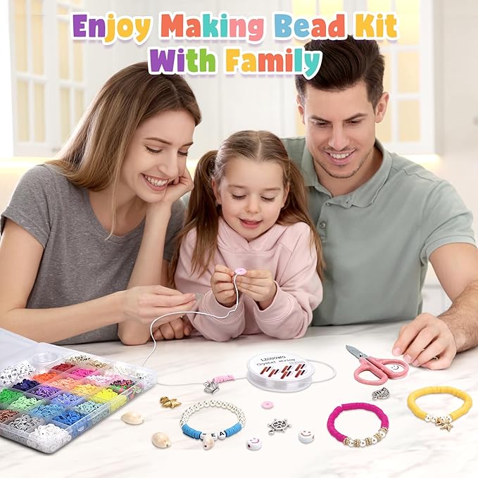 LZOUOWO 5300 Clay Beads Bracelet Making Aesthetic Kit, Polymer Heishi Preppy Letter Beads for Friendship Bracelet, Pearl Disc Beads Charms for Jewelry Making, DIY Creative Gift for Girls 8-12 Teens