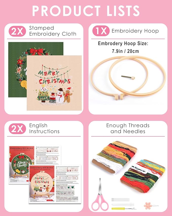 TINDTOP Embroidery Kit for Adult, Owl Embroidery Kit for Beginners Include Embroidery Cloth Hoops Threads for Craft Lover Hand Stitch with Embroidery Skill Techniques (Christmas)
