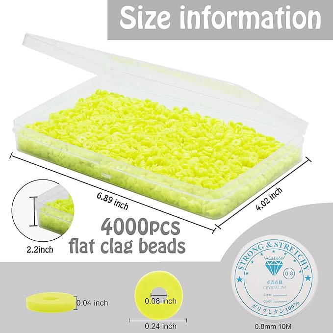 4000 Pcs Clay Beads for Bracelets Making, Polymer Spacer Flat DIY for Jewelry Necklace Earring Making Kit, Preppy Aesthetic Heishi Heshie Thin Disk Beads Assortments Set 4 6 8MM (YW-5-06, 6MM)