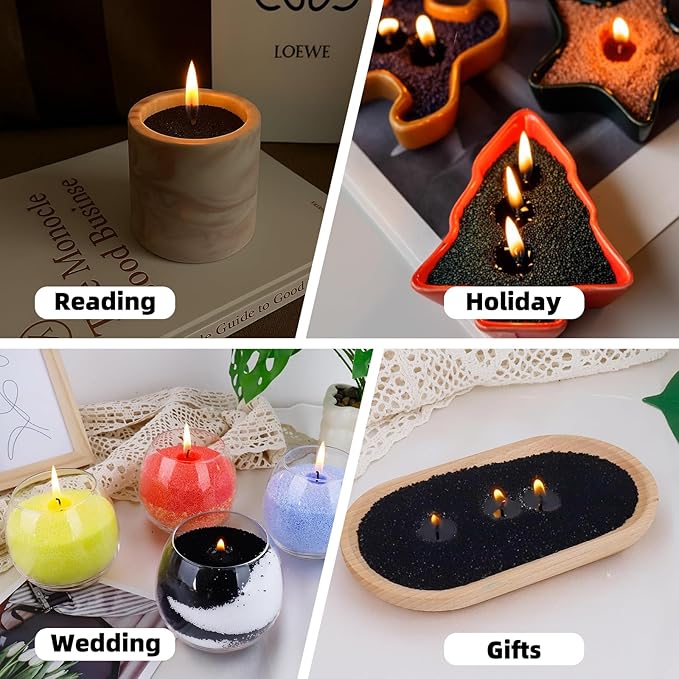 NICEME Black Customized Powder Candle Making Kit, 26Oz Candle Sand with Wicks Pearled Candle Wax for DIY Candles Making Non-Toxic Natural Refillable Sand Beaded Wax for Home Decoration Wedding Party