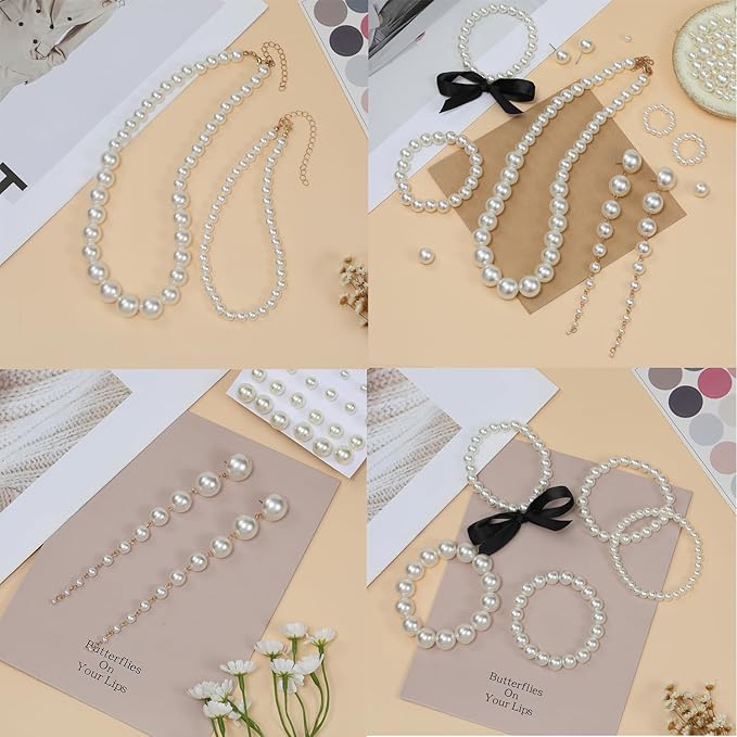 1200 Pcs Pearl Beads for Jewelry Making, 5 Size Round Pearls for Bracelets Making Kit Small Pearl Filler Beads with Hole for DIY Craft Necklace Earrings