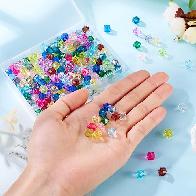FASHEWELRY 210 Pcs Clear Acrylic Cube Beads - 8mm Faceted Crystal Square Cube Spacer Beads for Bracelets, Necklace, Earrings & DIY Jewelry Making