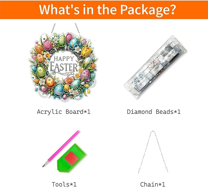 VODAPYC Easter Wreath Diamond Art Hanging Kits for Adults, DIY Double Sided Partial Special Shaped Diamond Art Window Pendant Ornament(Happy Easter Wreath)
