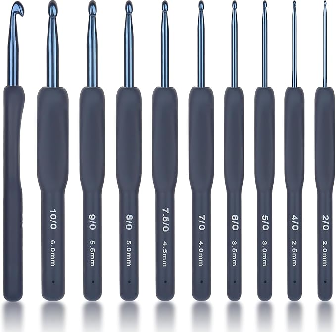 Coopay Dark Blue Crochet Hooks Ergonomic Soft Grips, 9PCS Crochet Set Aluminum Crochet Needle for Beginners/Professionals, Ergonomic Crochet Hook Set for Arthritic Hands, Ideal Crochet Accessories