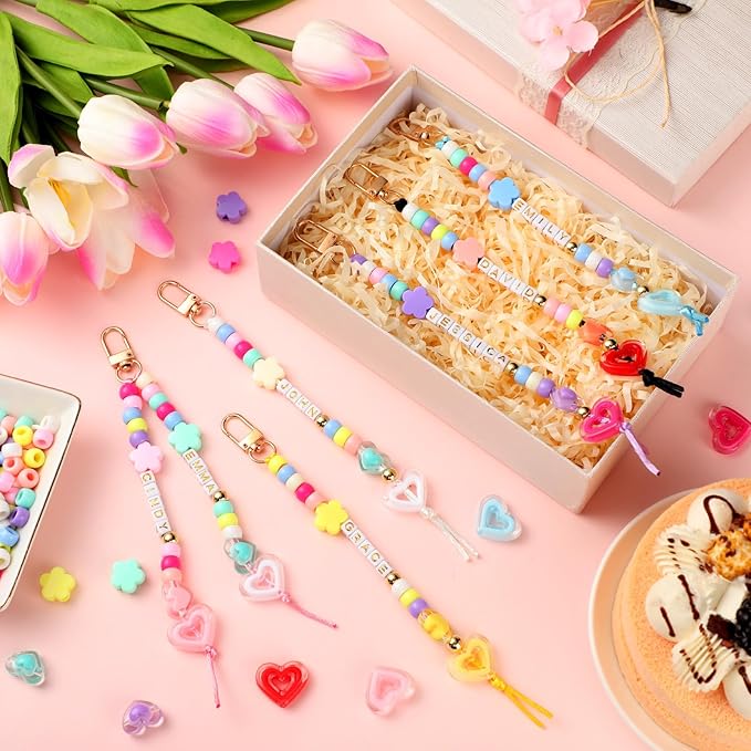 Landical 564 Pcs DIY Bead Keychain Kit Key Chain Making Craft Adjustable Letter Beads String Mama Sport Gift Alphabet Jewelry Backpack Accessories Holiday Party Favor (Flower,Clear Color)