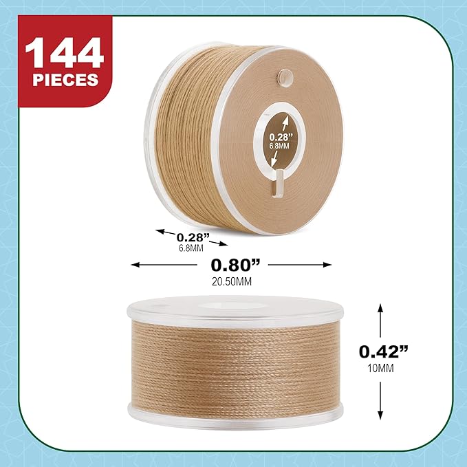 Mandala Crafts 144 Khaki SA156 Prewound Bobbins for Singer Sewing Machine -15J SA156 Prefilled Bobbin Thread for Brother Sewing Machine and Embroidery