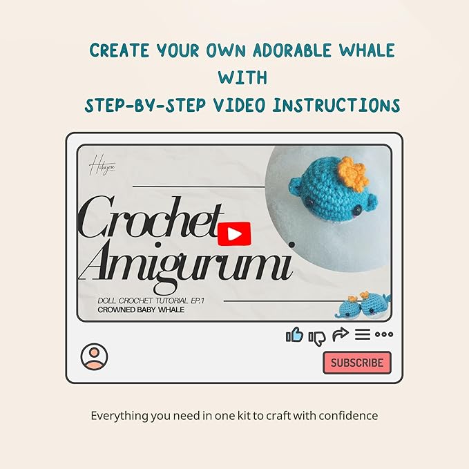 Hikiyose Crochet Kit for Beginners Adults - Crochet Accessories with 12 Soft Crochet Yarn Set, 9 Hooks, Storage Bag, Blue Whale Video Tutorial - Easy Crochet Kit for Beginners Kids, Hobbies for Women
