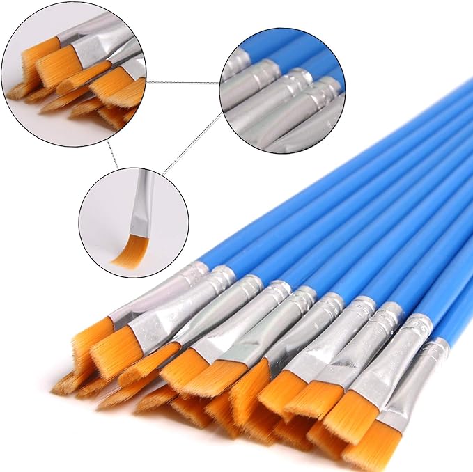 DECYOOL 60 Pcs Paint Brushes Set Nylon Flat Hair Small Oil Watercolor Artist Painting Kits Bulk for Acrylic Painting