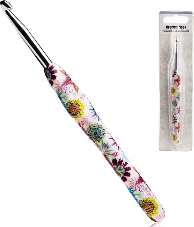 5.5mm Crochet Hook, Ergonomic Handle for Arthritic Hands, Soft Rubber Grip Extra Long  Knitting Needles for Beginners and Knitting Crocheting Yarn (5.5mm)