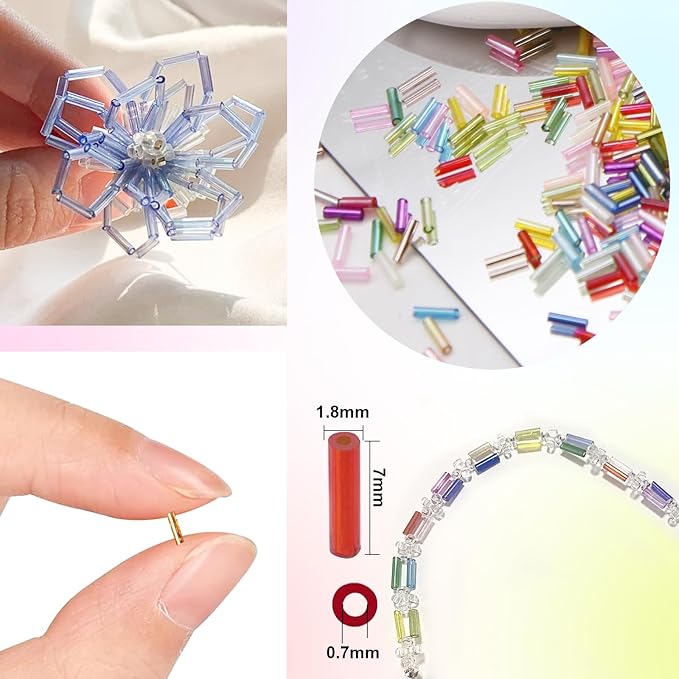 EuTengHao 14400pcs Tube Beads Kit, Glass Bugle Seed Beads Small Craft Beads for DIY Crafting Jewelry Making Supplies (7mm, 300 Per Color, 48 Colors)