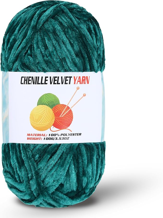 Velvet Chenille Chunky Yarn, Handcrafts Weaving Soft Chenille Yarn for Crocheting Clearance, Used for Making Baby Yarn Blanket, Clothes, Knitting Creations (1 - Dark Green)
