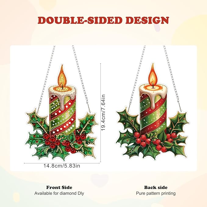 HEIBAGO Candle Diamond Art Hanging Kits for Adults Kids, 5D Special Shaped Crystal Diamond Painting Kit, DIY Pattern Window Pendant Gem Art Kit for Home Wall Decor 8.3 x 8.3 Inch