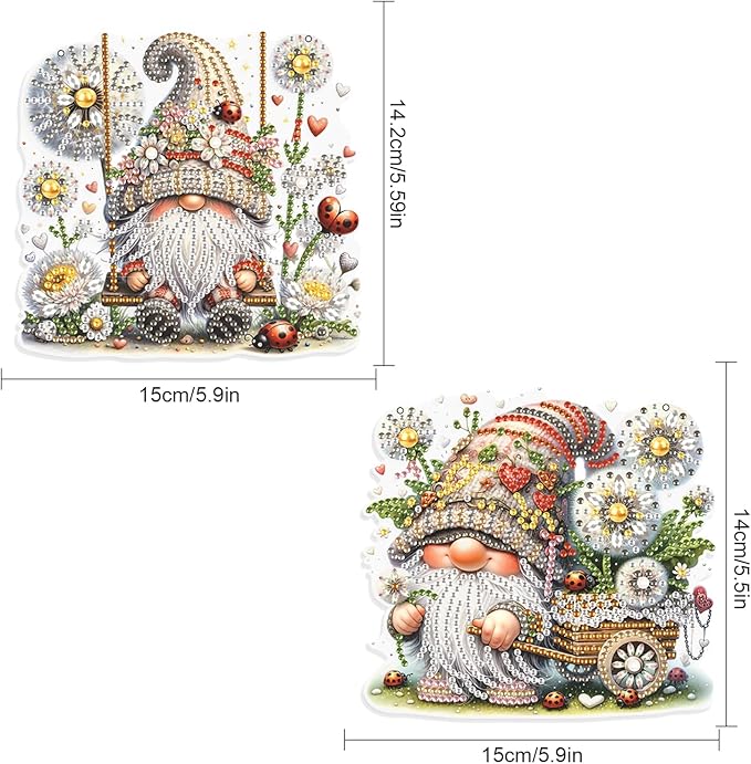 JISHSHAY 2 PCS Diamond Painting Pendant Gnome Diamond Paintings Dwarf Diamond Art Wind Chimes Special Shaped Diamond Painting Diamond Art Suncatchers Gnome Keychain Diamond Art Window Clings