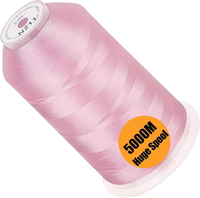 New brothread - Single Huge Spool 5000M Each Polyester Embroidery Machine Thread 40WT for Commercial and Domestic Machines - Pale Pink (Janome Color)