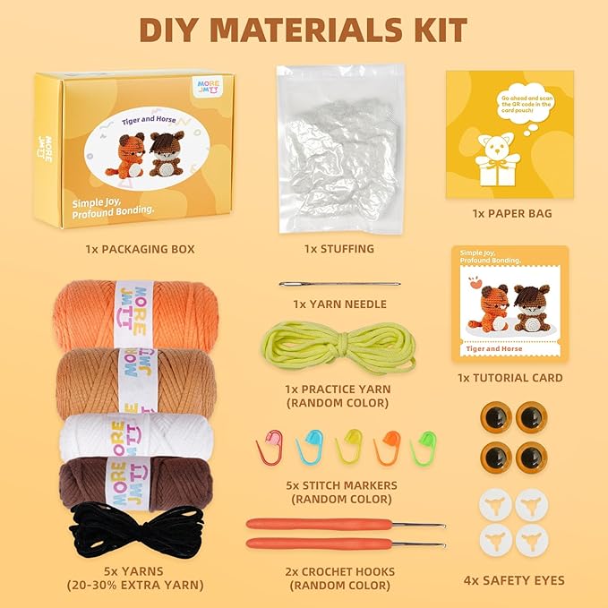 MOREJMTT Crochet Kit for Beginners, Learn to Crochet, Include Easy Knitting Soft Yarn, Step-by-Step Video Tutorial, Hook, Holiday Birthday Gift for Adults (Tiger & Stallion)