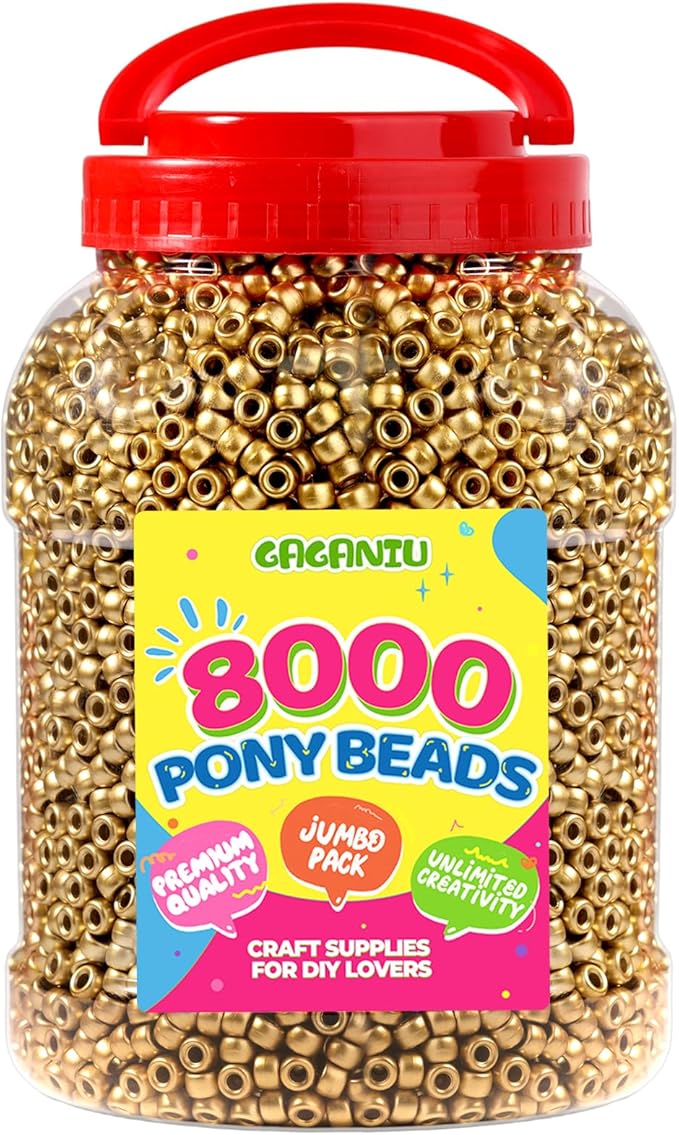 8000 pcs pony beads for bracelet multi-colored making beads bulk for hair braiding diy crafts kandi jewelry key chains and ornaments decorations boxed (golden, x-large)