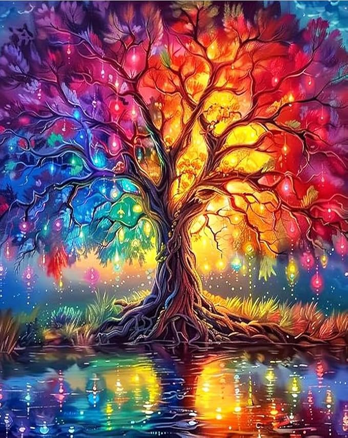 WUDWL Diamond Art Kits for Adults Beginner, Tree of Life DIY Modern Diamond Painting Kits 5D Diamond Dots Gem Art Crafts with Tools, Round Full Drill Funny Crafts for Home Wall Decor&Gift-12x16inch