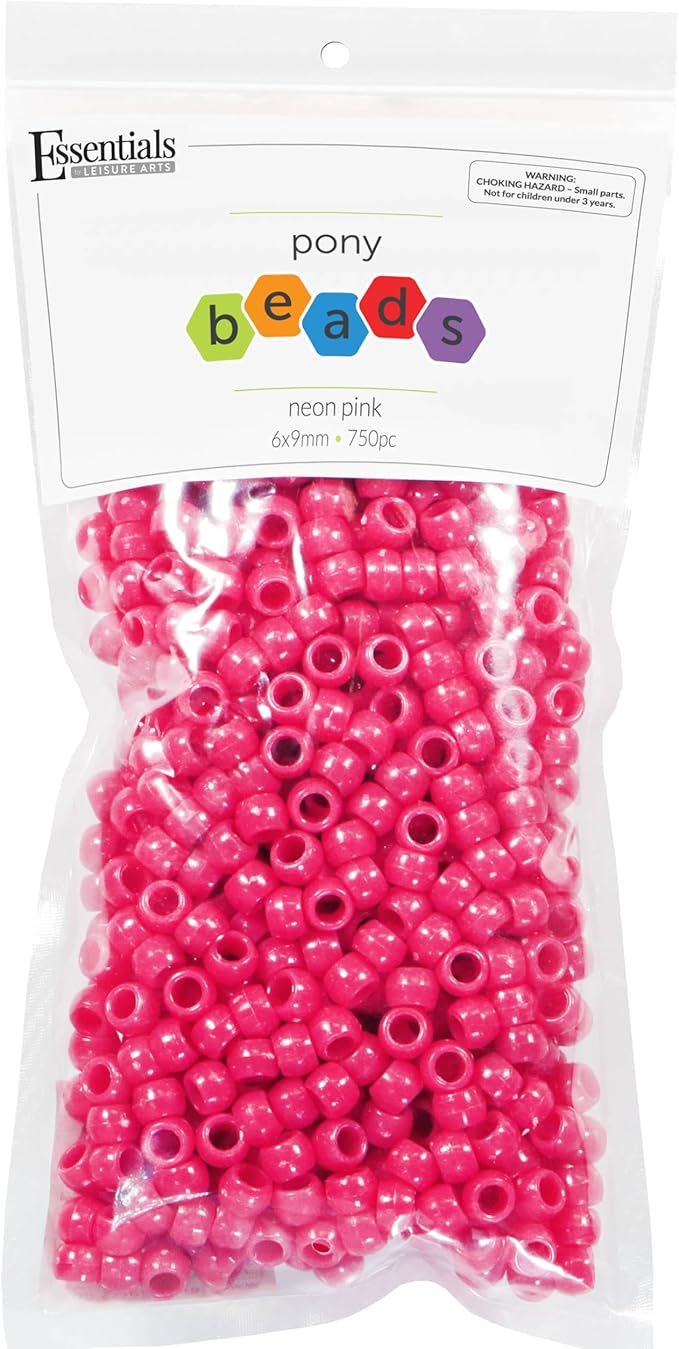 Pony Beads, 6x9mm, Neon Pink, 750pc – Bracelet Making Kit for Jewelry and Kandi Crafts – Bulk Craft Beads for Friendship Bracelets and DIY Projects