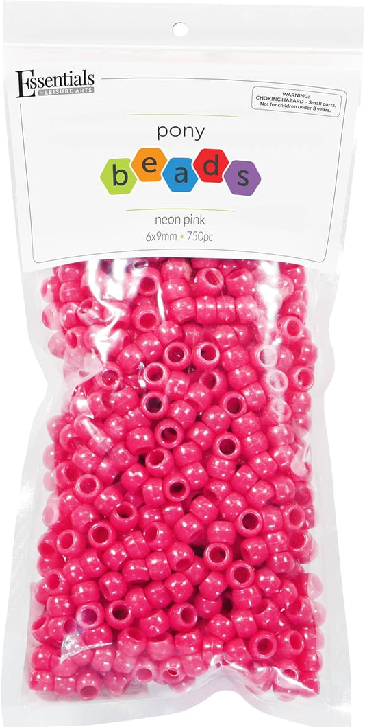 Pony Beads, 6x9mm, Neon Pink, 750pc – Bracelet Making Kit for Jewelry and Kandi Crafts – Bulk Craft Beads for Friendship Bracelets and DIY Projects