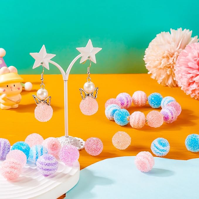 FASHEWELRY 21Pcs Acrylic Gummy Candy Beads 16mm Round Sugar Beads Bubblegum Beads 7 Colors Chunky Disco Ball Beads for Beadable Pen Bracelet Necklace Jewelry Making