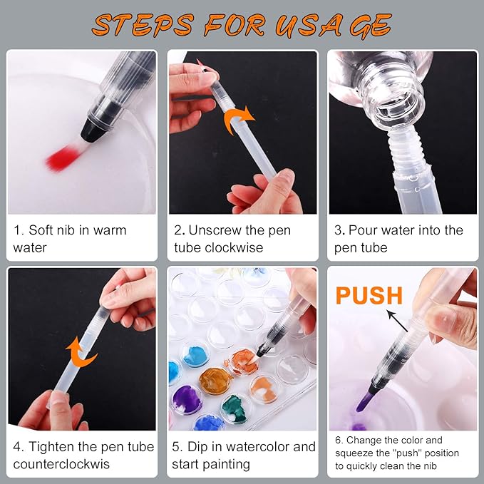 Watercolor Paint Set, 48 Color Watercolor with 10 PCS Nylon Brushes,6 PCS Refillable Water Brush Pen, 10 Page Pad(A4) and 2 PCS Art Sponges. Watercolor Paint set for Adults,Children Age 12+ and Beginners