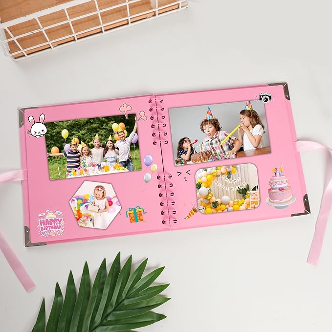 Scrapbook (8 x 8 inch) Scrapbook Album 60 Pages Ideal for Your DIY Scrapbooking Albums Wedding and Anniversary Family Photo Album (pink)
