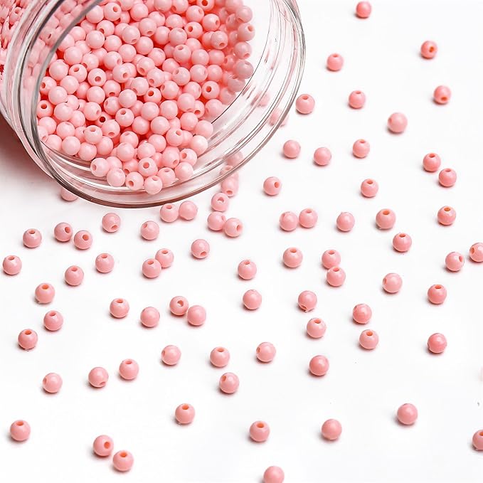bonny boxx 2000pcs 4mm smooth light pink acrylic round beads, plastic resin bubblegum balls chunky gumball beads for necklace and bracelet making, crafting supplies