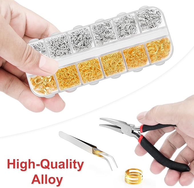 1200 Pcs Jump Rings for Jewelry Making Supplies, Necklace Repair Kit with Plier, Tweezer, Lobster Claw Clasps, Open Rings for Crafts & Keychains (1200Pcs Silver and Gold)