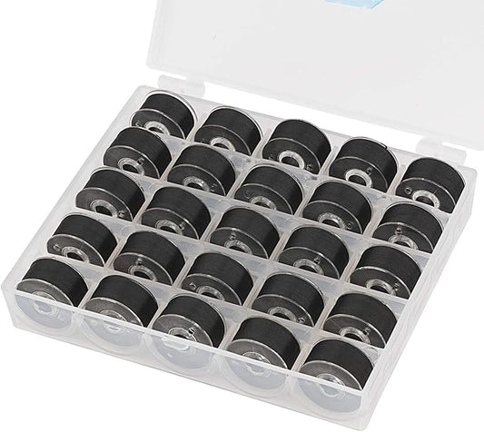 Simthread 25pcs Black Prewound Bobbins Thread Size A Class 15 (SA156) 60WT with Clear Storage Plastic Case Box 70D/2 for Brother Embroidery Thread Sewing Thread Machine DIY