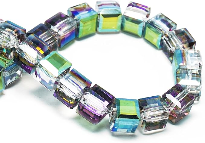 6mm Sparkle Cube Crystal Beads for Jewelry Making - Faceted Spacer Beads for Bracelets(94-100pcs, Magenta Green)