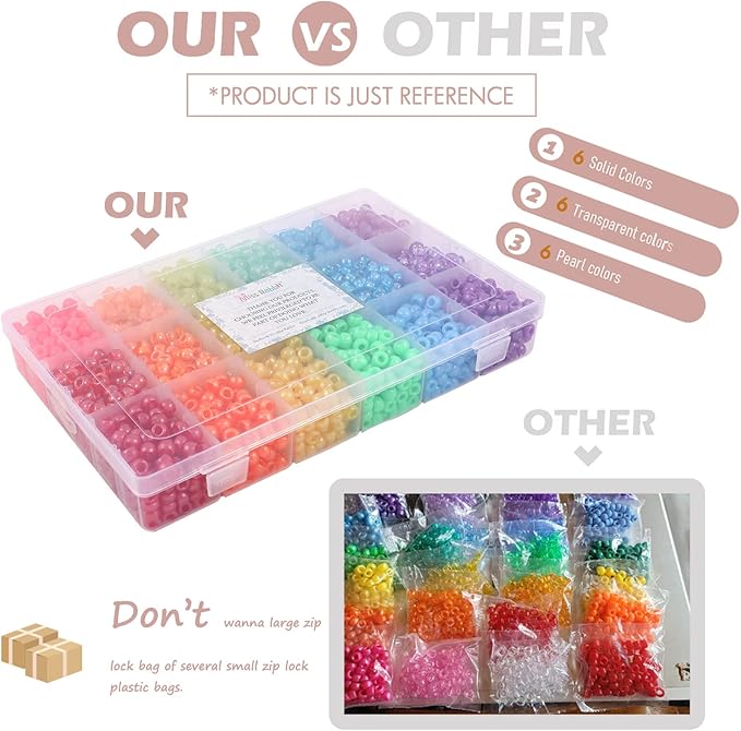 18 Color 9 mm Hair Beads for Hair Braids, Rainbow Pony Beads Kit for Jewelry Making Kandi Beads for Bracelets Making with Hair Beader and Rubber Band for Gift