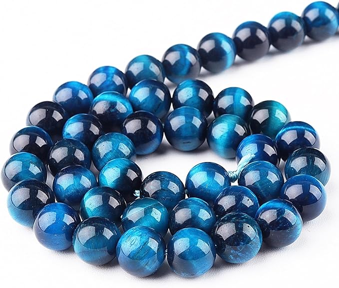 Aquamarine Tiger Eye Beads for Jewelry Making - Blue Crystal Beads Gemstone Beads for Bracelets, 8mm Stone Beads Round Loose Beads(44-47pcs, 8mm, Aquamarine Tiger Eye)
