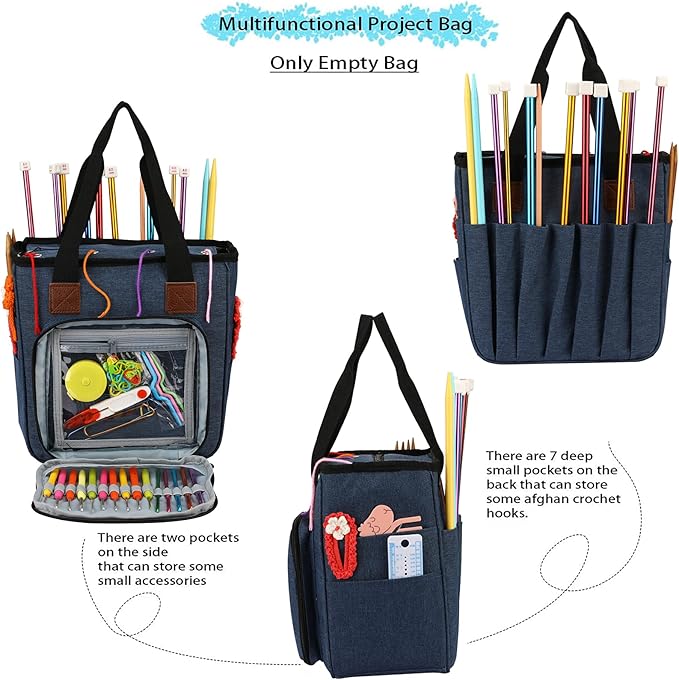 LOOEN Yarn Knitting Storage Tote-Large Capacity Crochet Organizer Portable Travel Bag With Shoulder Strap Crochet Hooks Case for Unfinished Bulk Project