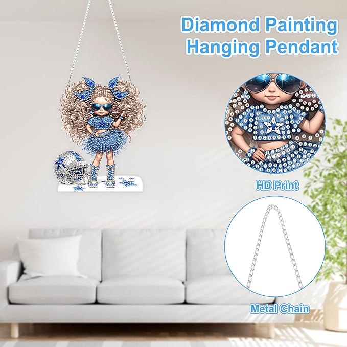 TOSTOG Rugby Girl Diamond Art Hanging Kits for Adults, American Football Diamond Painting for Adults Window Pendant, Special Shape Diamonds Diamond Painting Hanging Pendant Kit for Decor Gift