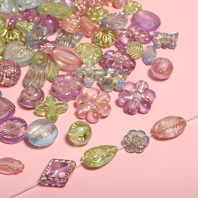 7.5 OZ Assorted Vintage Acrylic Beads for Jewelry Making, Song Xi Unique Flower Rose Czech Beads for Bracelet Earrings, Bohemia Style, Bulk, Arts and Crafts, DIY Holiday Gift (240-260 PCS, Rainbow)