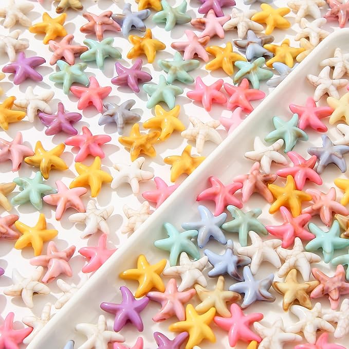 200pcs Acrylic Starfish Beads Ocean Sea Theme Turtle Charms Summer Hawaii Beaded for Jewelry Making Beading Kit Bracelets DIY Supplies (Color Starfish)