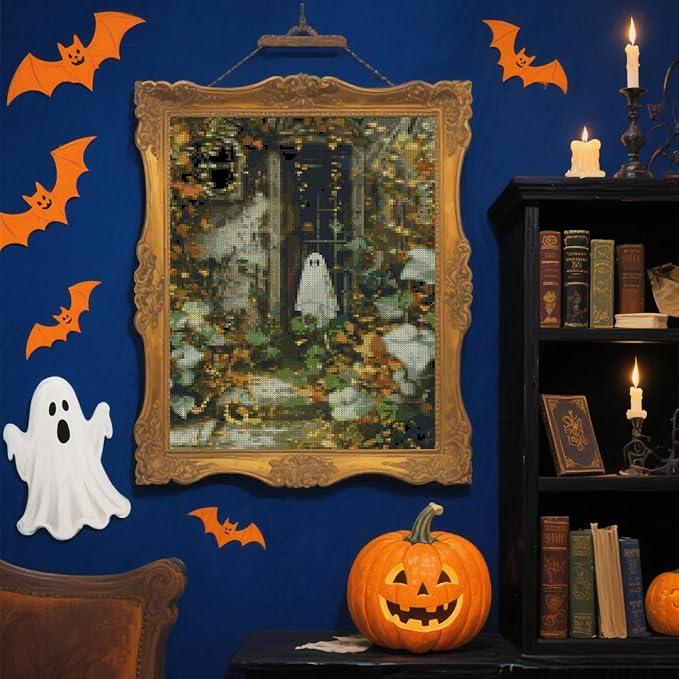 eterkosu halloween counted cross stitch kits for adults, ghost stamped cross stitch kits for beginners, needlepoint cross-stitch horror patterns embroidery kits arts and crafts for home decor