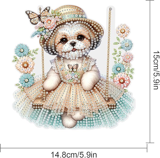 Tontut 5D DIY Diamond Art Painting Pendant kit, Swing Skirt Puppy Special Shape Hanging Crystal Window Pendant kit, Adult Gift Home Curtains, Yard Entrance Decoration