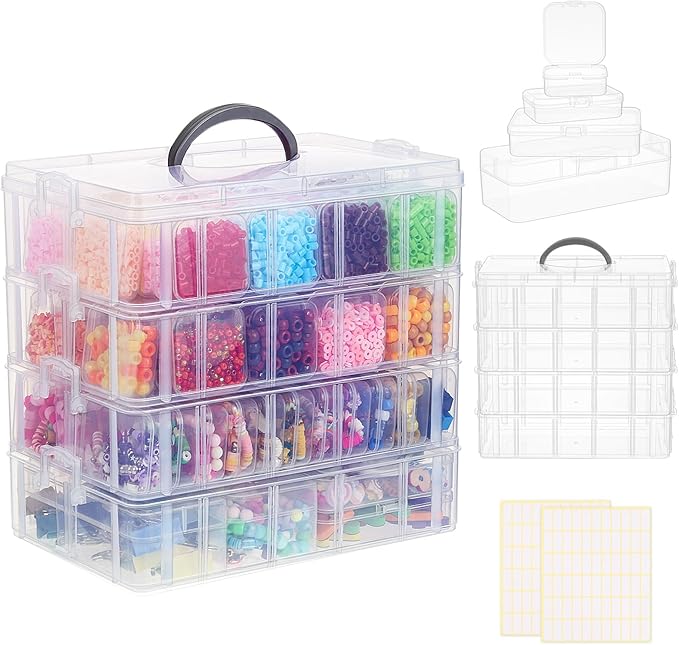SGHUO Bead Organizer Box, 84 pcs Small Organizers, 4-Tier Stackable Storage Container Box for Art Craft Storage, Washi Tape, Kids Toys, Jewelry, Beauty & Sewing Supplies