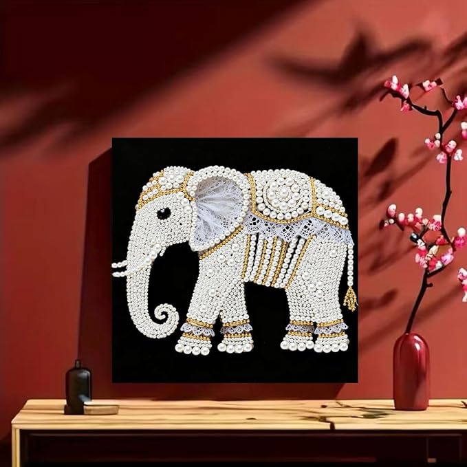 GEMFAMILY 5D Diamond Painting Kits for Adults, Elephant Diamond Art Kits for Beginners,DIY Special Shape Pearl Gem Crafts for Home Wall Decoration 11.8 X 11.8 Inch