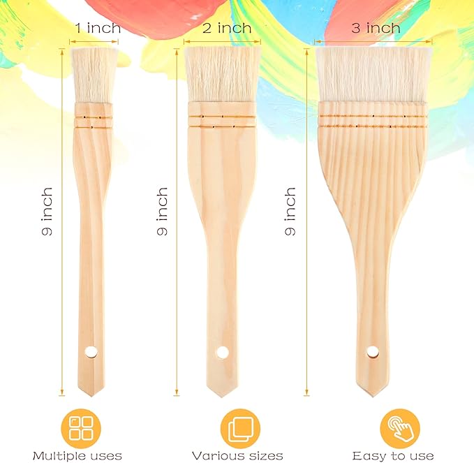 Flat Hake Brushes Hake Paint Brush Artist Painting Set Sheep Hair Bristles Wash for Watercolor, Wash, Ceramic and Pottery Painting, 1, 2 inch and 3 Inch(9 Pieces)