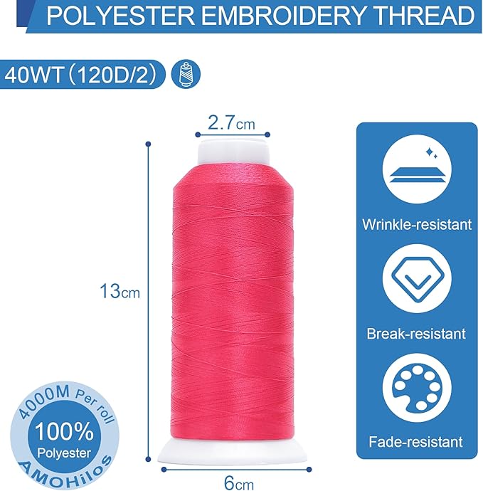 High Tenacity Polyester Embroidery Machine Thread 40WT(120D/2) 4000M Per Spool for Commercial and Domestic Embroidery Machine (Electric Magenta-1910)