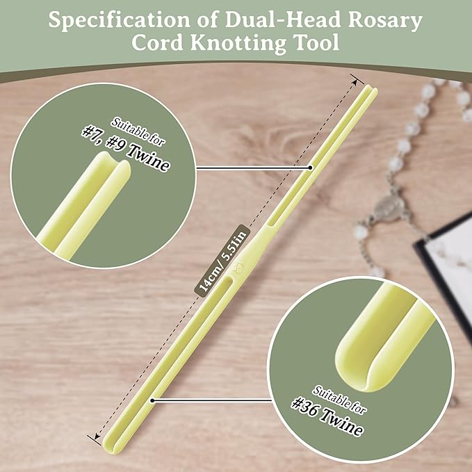 Dunkive 2 Pack Rosary Cord Knotting Tool, #7#9 and #36 Dual Head Twine Knotting Tool, Rosary Making Supplies, Beads Tying Kit, Beading Cord Kit for Jewelry, Fishing Hook, Bracelet(Yellow)