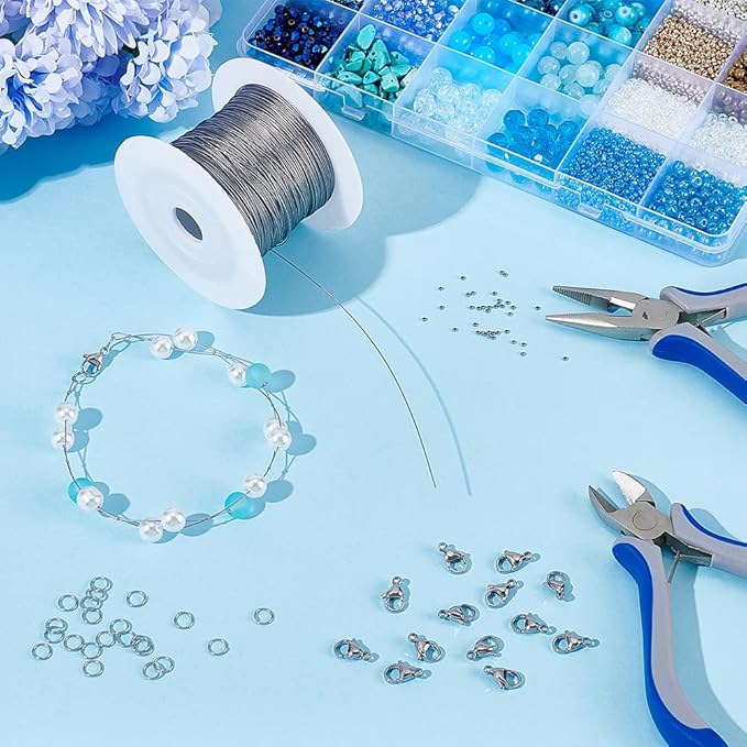 AHANDMAKER Jewelry Making and Repair Supplies Kit, Includes 304 Stainless Steel Spacer Beads, Lobster Claw Clasps, Jump Ring and Tiger Tail Wire, Jewelry Making Kit for DIY Bracelet Pendant, Earrings