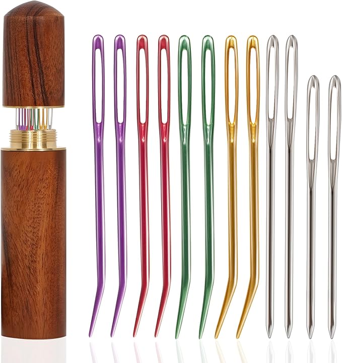 KaiserNgu Yarn Needles, 12 Pac Large Eye Sewing Needle Kit, Darning Tapestry Needles, with Wood Storage