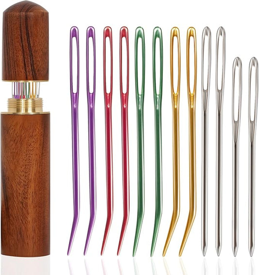 KaiserNgu Yarn Needles, 12 Pac Large Eye Sewing Needle Kit, Darning Tapestry Needles, with Wood Storage