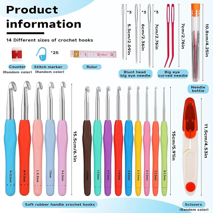 Mayboos 14 Sizes Crochet Hook Set, Large Crochet Hooks Yarn Needle Kits Knitting Needles with Ergonomic Handles for Beginners